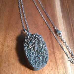 Magic Color Plated Drusy Stainless Steel Pendant Necklace